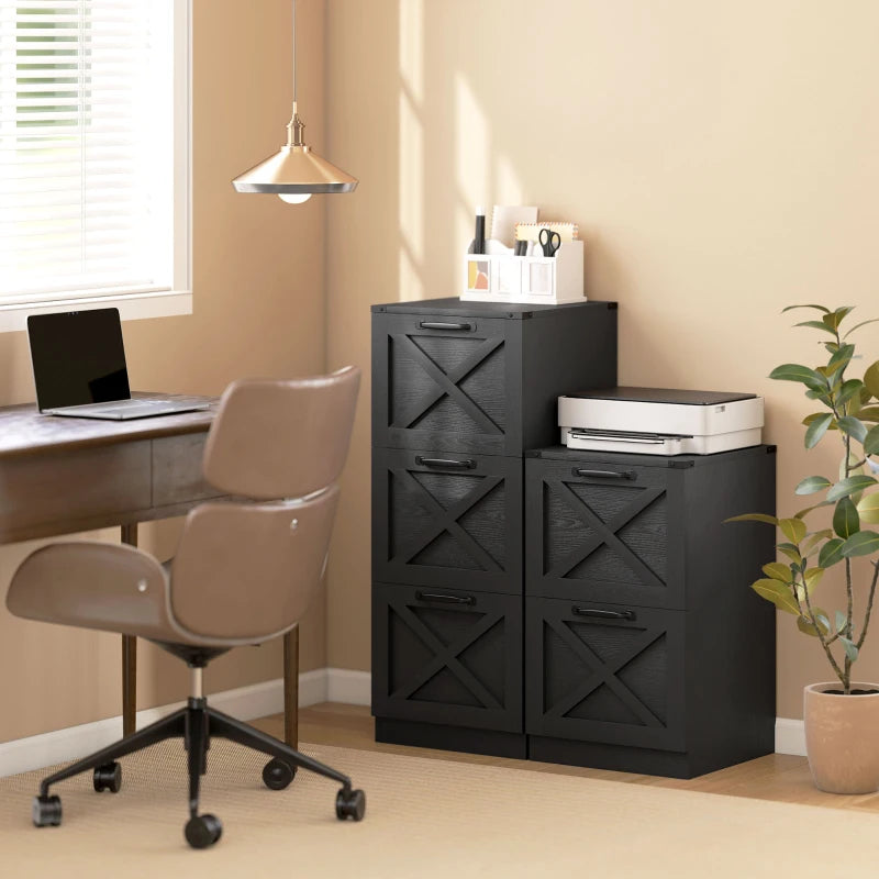 3 Drawer File Cabinet with Silent Slides, Vertical Farmhouse Filing Cabinet Fits Letter/A4 Size Home Office, Black