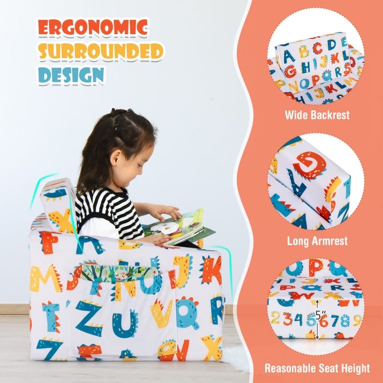 2-in-1 Convertible Kids Sofa with Velvet Fabric-Multicolor