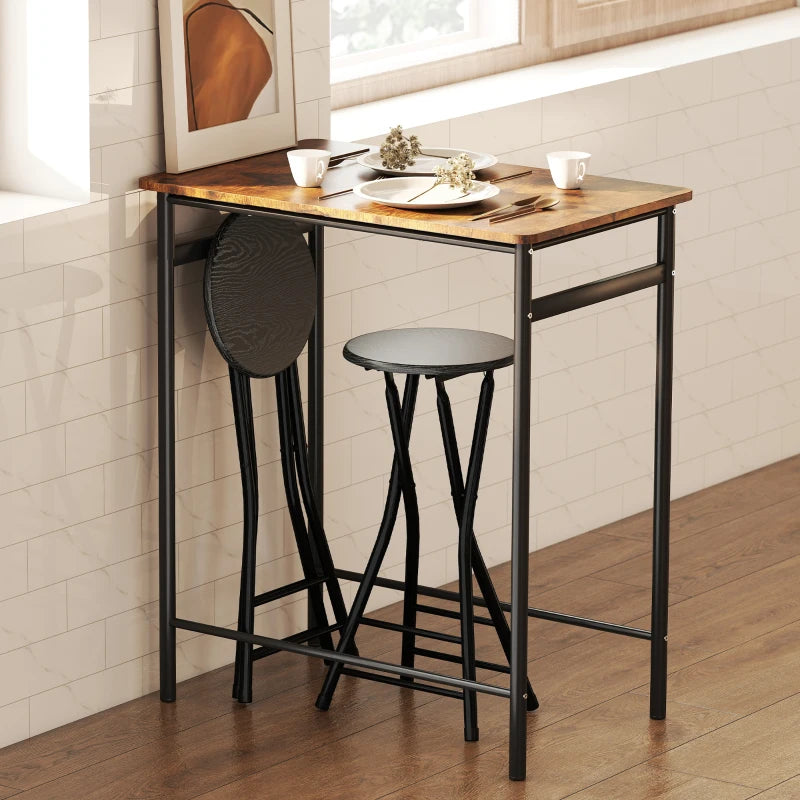 Set of 2 Foldable Barstools, Counter Height Bar Stools with Footrest and Steel Legs for Kitchen Island, Black