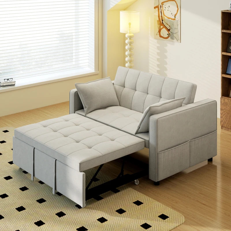 3‑in‑1 Convertible Sofa Bed, Pull Out Sleeper Sofa with USB Charging, Adjustable Backrest, Side Pockets, Beige