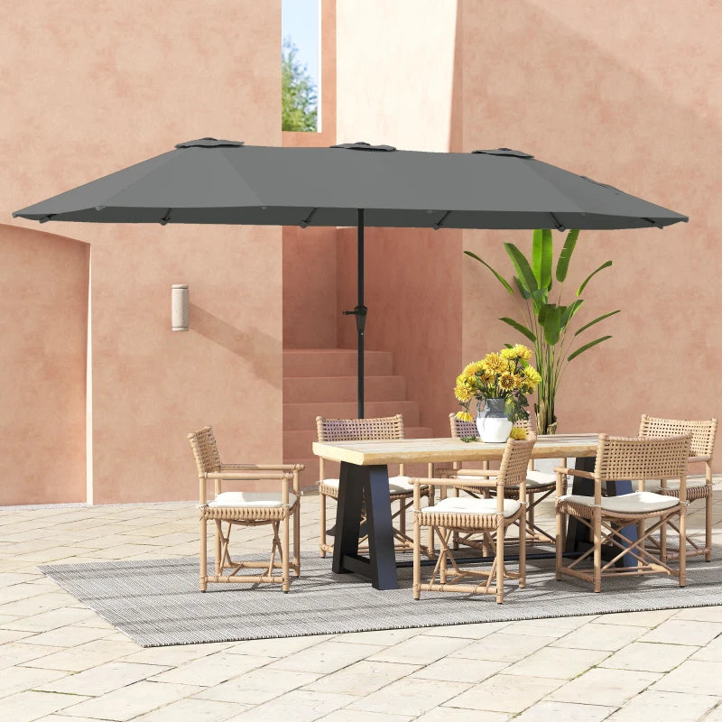 13ft Double-Sided Patio Umbrella with Crank Handle, for Poolside, Deck, Garden, Light Grey