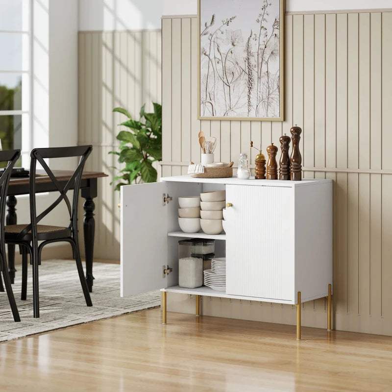 Sideboard, Modern Buffet Cabinet, Coffee Bar Cabinet with Fluted Doors and Adjustable Shelf, White