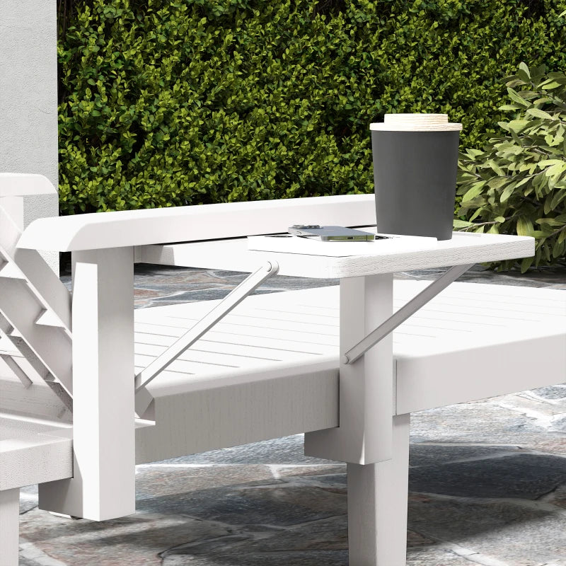 Set of 2 Tanning Chair, 5 Positions Adjustable Outdoor Lounge Chairs with Foldable Side Table, White