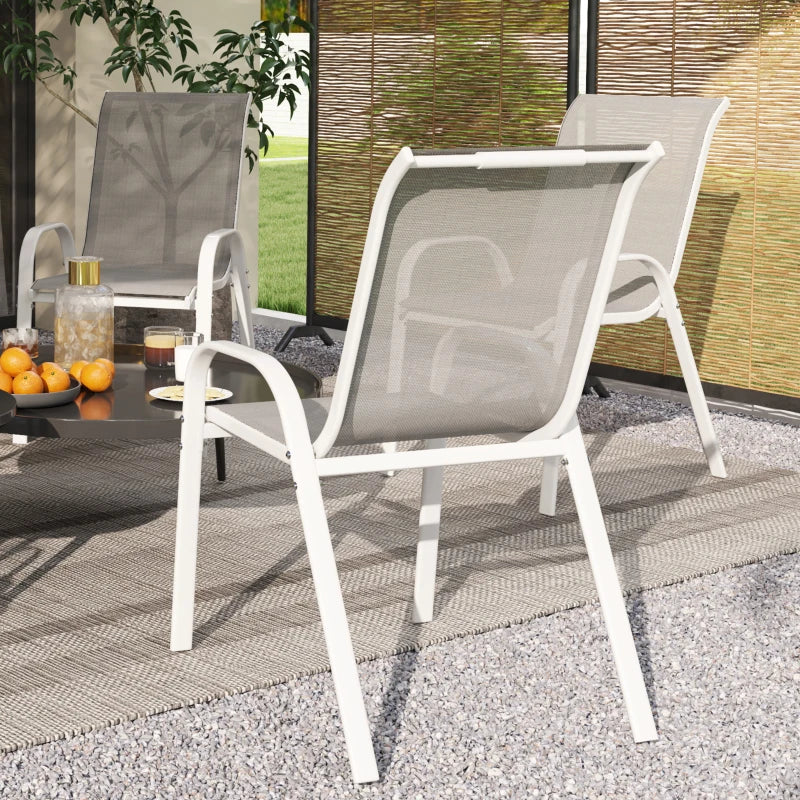 Set of 4 Outdoor Dining Chairs, Stackable Lawn Chairs with High Back, Breathable Mesh Seat for Garden Porch, White
