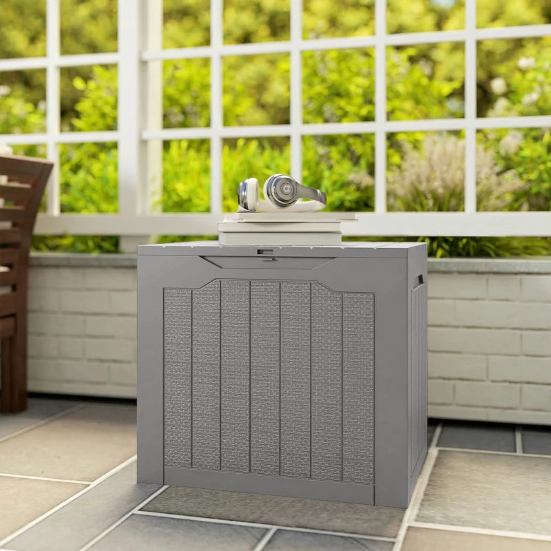 28 Gallon Deck Box, Resin Outdoor Storage Box with Handles, Waterproof and UV Resistant Storage Container