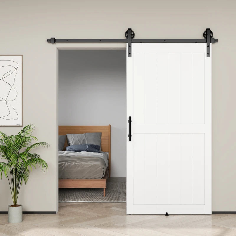 42inx84in Barn Door with 7FT Sliding Door Hardware Kit, Handle, Upgraded Rollers and Floor Guide, Waterproof, White