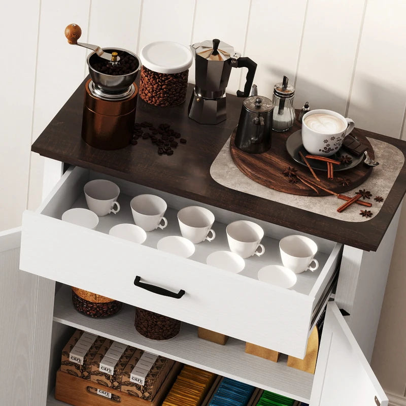 30" Buffet Cabinet, Farmhouse Sideboard with 1.2" Thick Top, 2 Barn Doors, Drawer and Adjustable Shelf, White