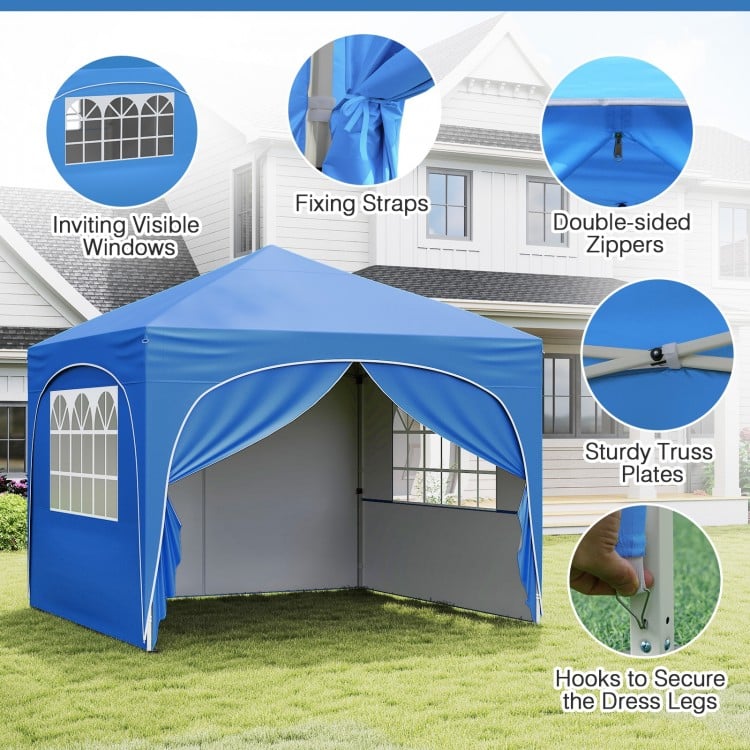 10 X 10 FT Pop up Canopy Tent with 4 Removable Sidewall-Blue