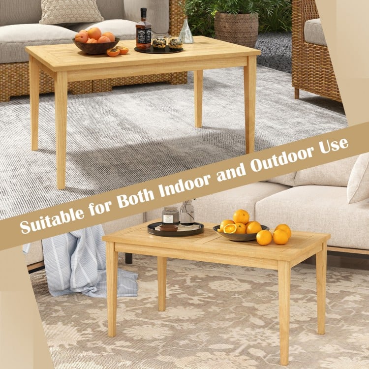 20 Inch x 35.5 Inch Outdoor Teak Wood Coffee Table with Slatted Tabletop for Balcony