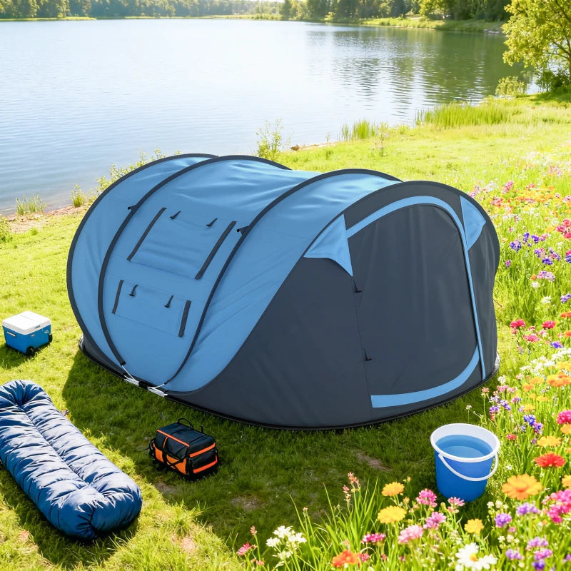 4 Person Camping Tent, Easy Pop Up Tent with Doors, Windows and Carry Bag, Automatic Setup Tent for Hiking, Blue