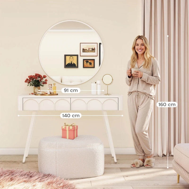 36" Round Mirror, Bathroom Wall Mirror with Metal Frame, Decorative Vanity Mirror for Living Room, Bedroom, White