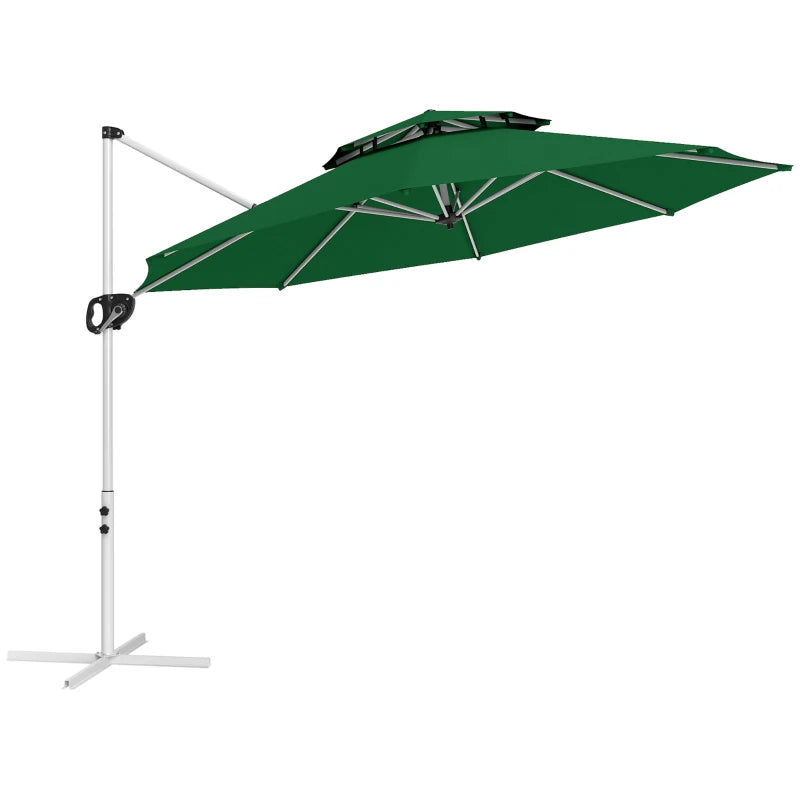 10 FT Cantilever Patio Umbrella with 360° Rotation & Adjustable Height, Cross Base, Crank and Tilt, Dark Green