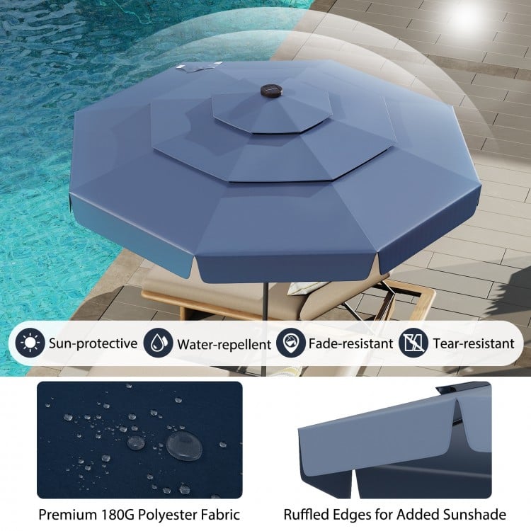 10 Feet Solar Patio Umbrella with 3-Tier Vented Top-Navy