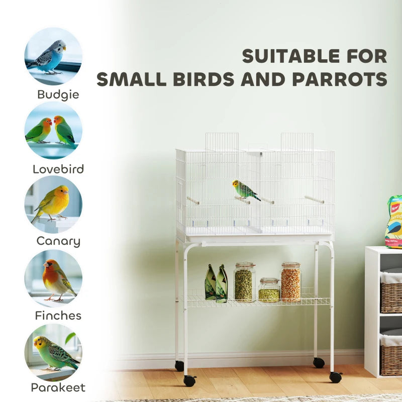 46" H Bird Cage, Large Parakeet Cage for Budgie, Lovebird, Canary, Finches with Divider, White
