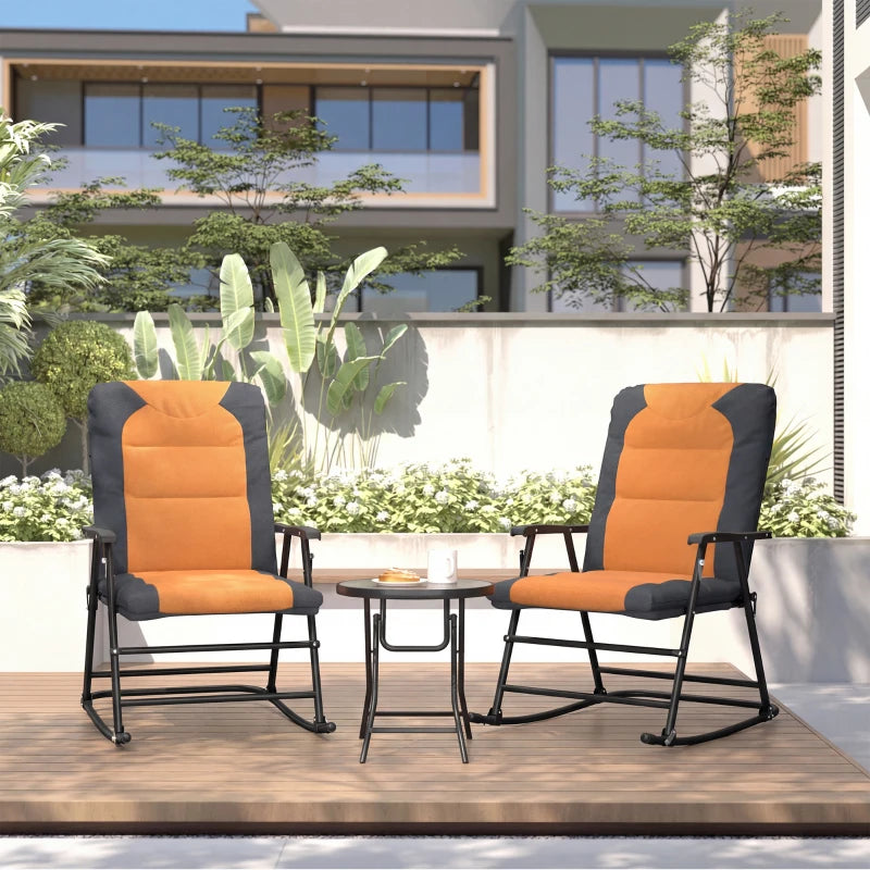 3-Piece Outdoor Foldable Rocking Chair Set, Orange