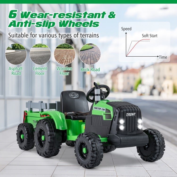 24V Ride On Tractor for Kids Electric Vehicle with Detachable Trailer and Remote Control-Green