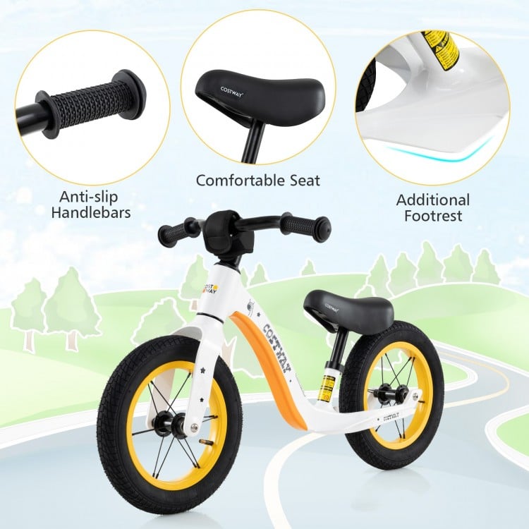 12-Inch Balance Bike with Adjustable Seat and Rotatable Handlebar for Over 36 Months Old-White