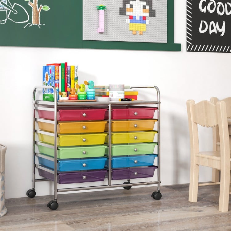 12 Drawers Rolling Storage Cart for Home and Office-Transparent Multicolor