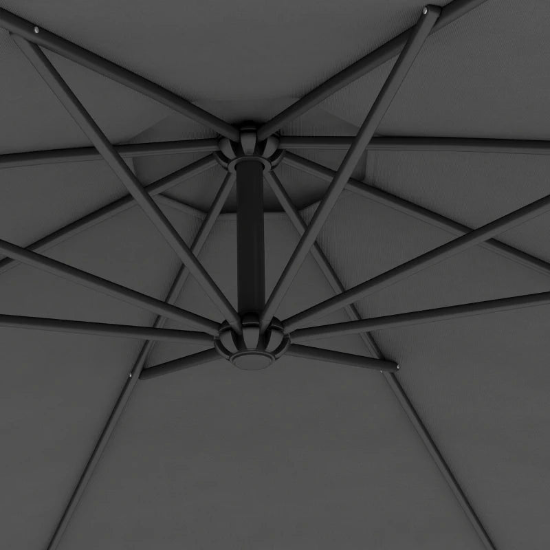 10' Deluxe Patio Umbrella, Outdoor Market Parasol, Banana Hanging Offset Sunshade with Crank, Cross Base, Grey