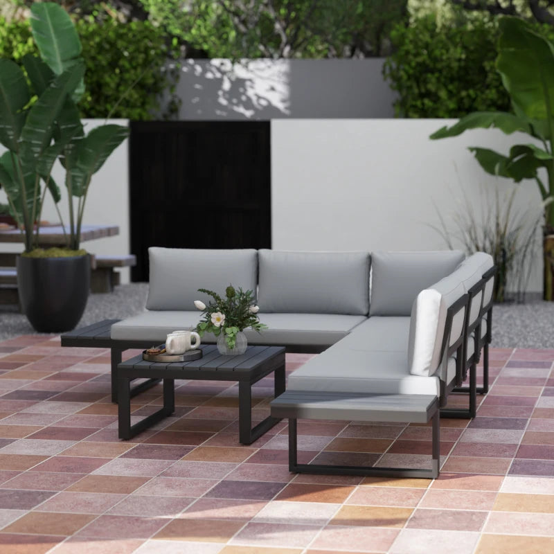 4 Pieces Outdoor Patio Furniture Set, 5-Level Reclining Garden Corner Sofa Set, Outdoor Lounge Conversation Sectional