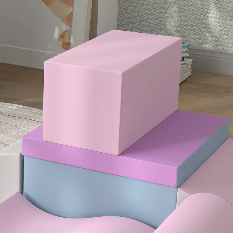 Soozier 7 Pieces Soft Play Foam Climbing Blocks, Indoor Modular Kids Play Toys for Climbing, Crawling, Sliding, Light Colour