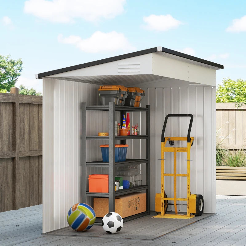 4' x 8' Outdoor Storage Shed Lean to Shed Outdoor Metal Tool Shed with Lockable Door and Air Vents, White