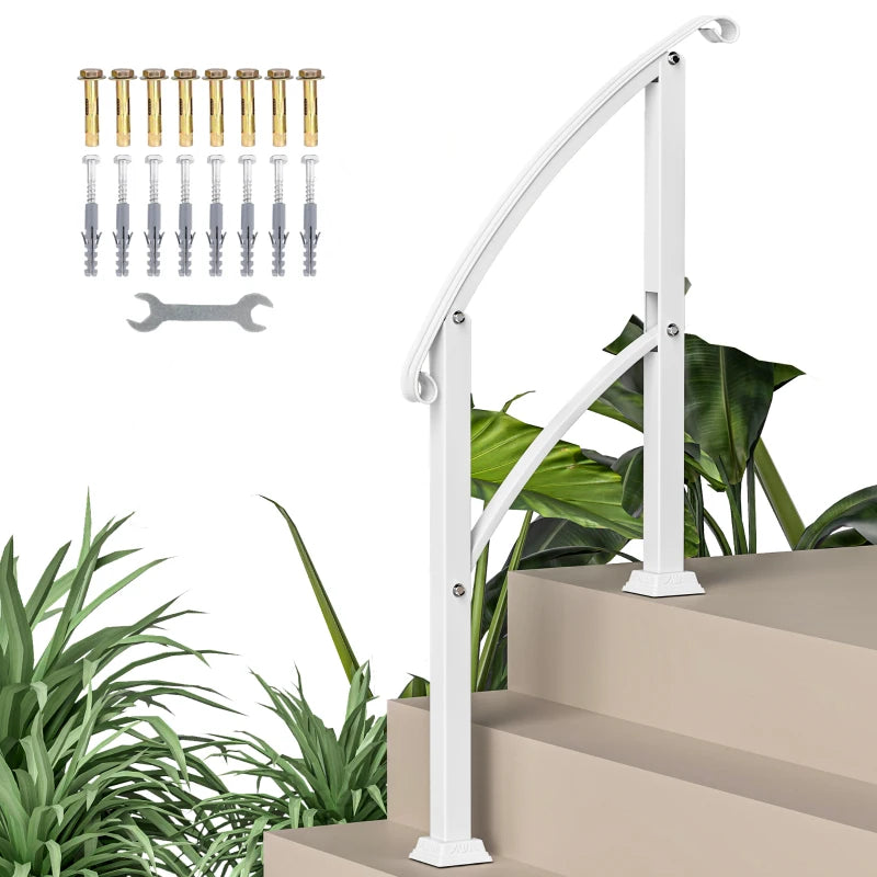 1-3 Step Handrails for Outdoor Steps, Porch Deck Railing, Metal Outdoor Stair Railing with Installation Kit, White