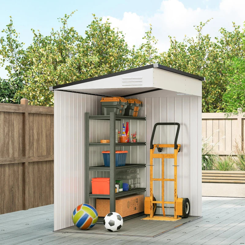 4.3' x 6.3' Outdoor Storage Shed Lean to Shed Outdoor Metal Tool Shed with Lockable Door and Air Vents, White