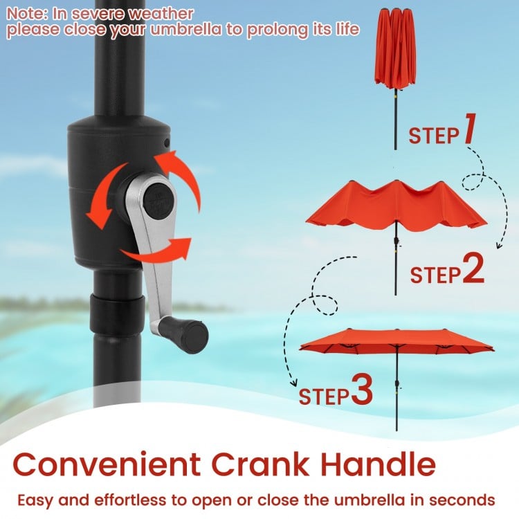 13 FT Large Patio Umbrella Outdoor Double-Sided Table Market Umbrella with Crank Handle-Orange