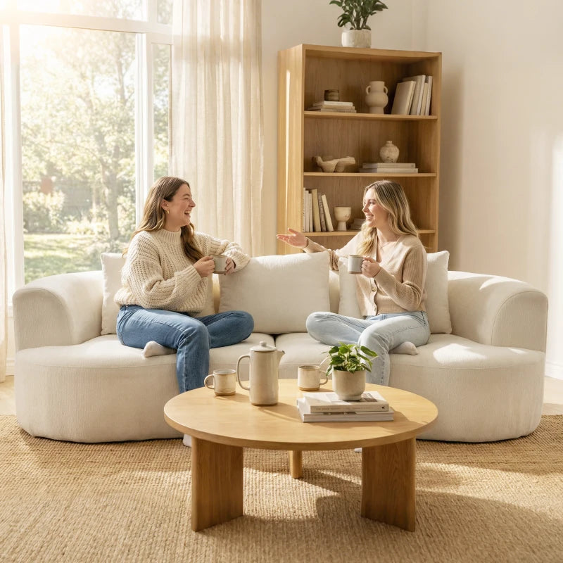 3 Seater Sofa, 102" Chenille Boneless Couch with Wide Seat, Spring Cushions, High-Density Foam, 3 Pillows, Cream White