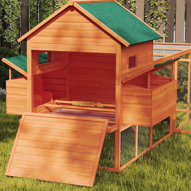 137" Wooden Chicken Coop with Chicken Run, Nesting Box, Orange