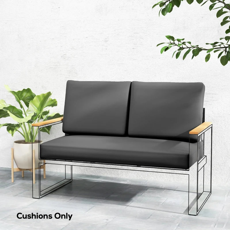 2 Seater 5" Thick Outdoor Seat Cushions with 7" Backrest, Loveseat Outdoor Furniture Cushions, Dark Grey