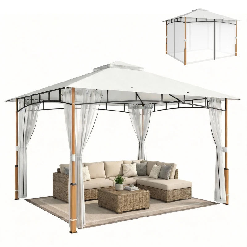 10' x 12' Patio Gazebo, UPF50+ Double Roof Outdoor Gazebo Canopy Shelter with Netting for Backyard, Patio, Cream White