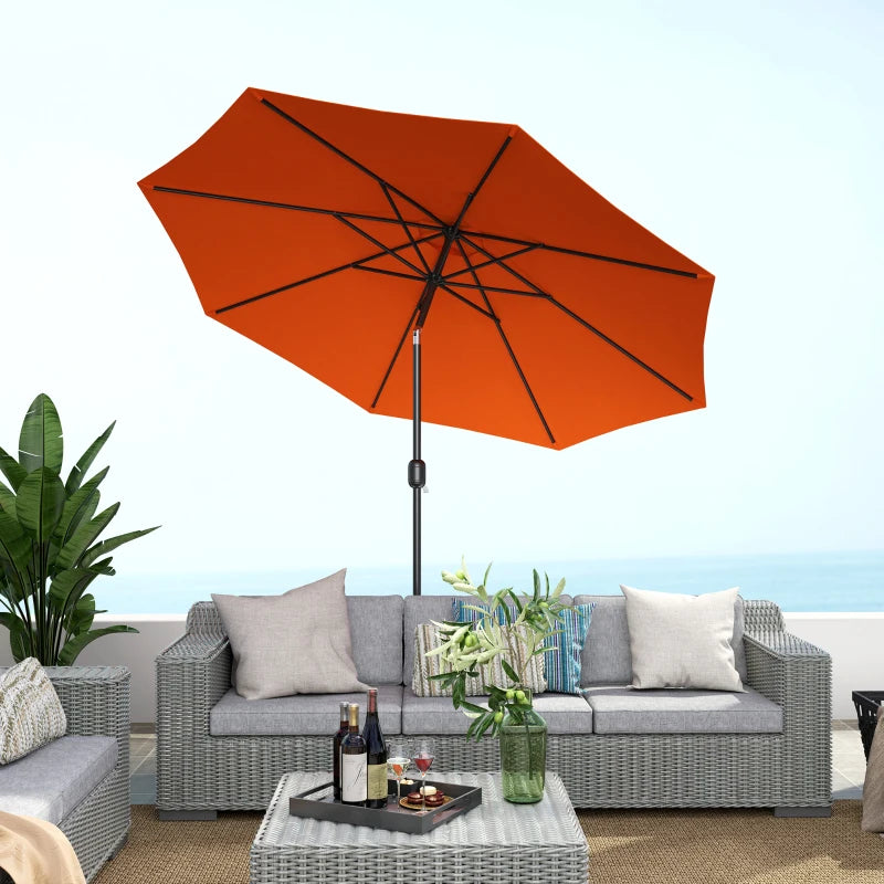 10' x 8' Round Market Umbrella, Patio Umbrella, Outdoor Parasol with Crank Handle, Tilt for Garden, Bench, Lawn, Orange
