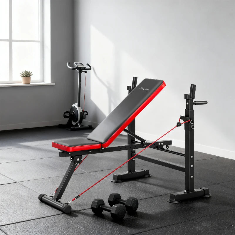 Soozier Adjustable Weight Bench with Squat Rack, Incline Flat Bench Press with Barbell Rack for Home Gym, 660 lbs Capacity