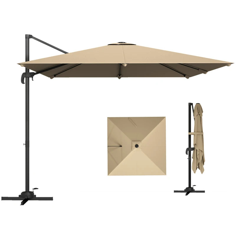 10 FT Cantilever Patio Umbrella, Square Patio Umbrella with Crank Handle, Cross Base and Tilt, 360° Rotation