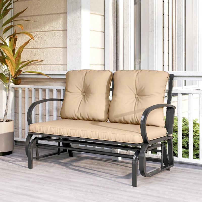 2-Person Outdoor Glider Chair, Patio Double Rocking Loveseat with Steel Frame and Cushions for Backyard, Garden and Porch, Khaki