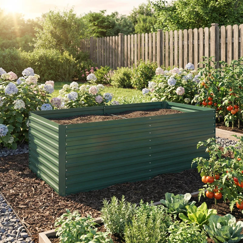 Set of 2 Galvanised Raised Garden Bed, 6 x 3 x 2 ft Metal Garden Bed with Safe Edging, Green