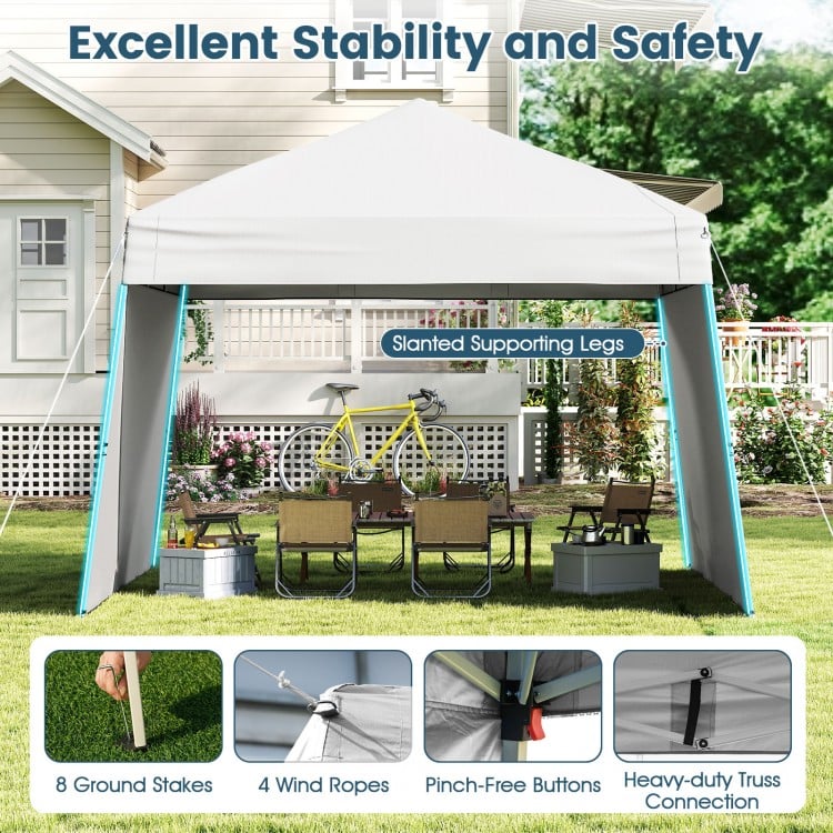 14 x 9.2 Feet Pop up Canopy Tent with 2 Convertible Sidewalls to Awning and Stakes-White