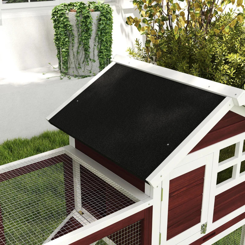 48" Weatherproof Wooden Rabbit Hutch Bunny Cage Small Animal House with Slant Roof And Screened Outdoor Run, Brown