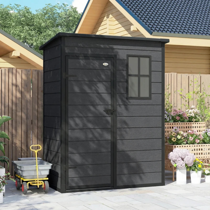 5 x 3FT Garden Shed with Floor, Outdoor Storage Shed with Lockable Door, Window and Vent for Backyard, Patio, Dark Grey