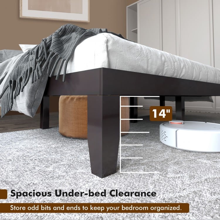 14 Inch King Size Wood Platform Bed Frame-Brown