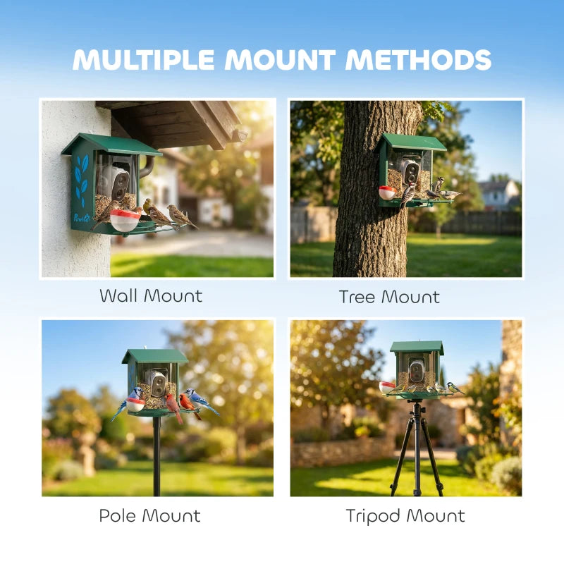 Smart Bird Feeder Camera Solar Powered with AI Identify 16000+ Birds, Auto Video Capture, Motion Detection