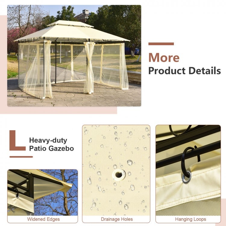 10 Feet x 13 Feet Tent Canopy Shelter with Removable Netting Sidewall-Beige