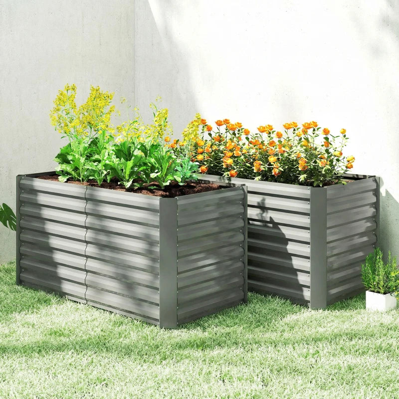 Set of 2 Galvanized Metal Planters for Outdoor Plants, 4' x 2' x 2' Raised Garden Bed, Light Grey