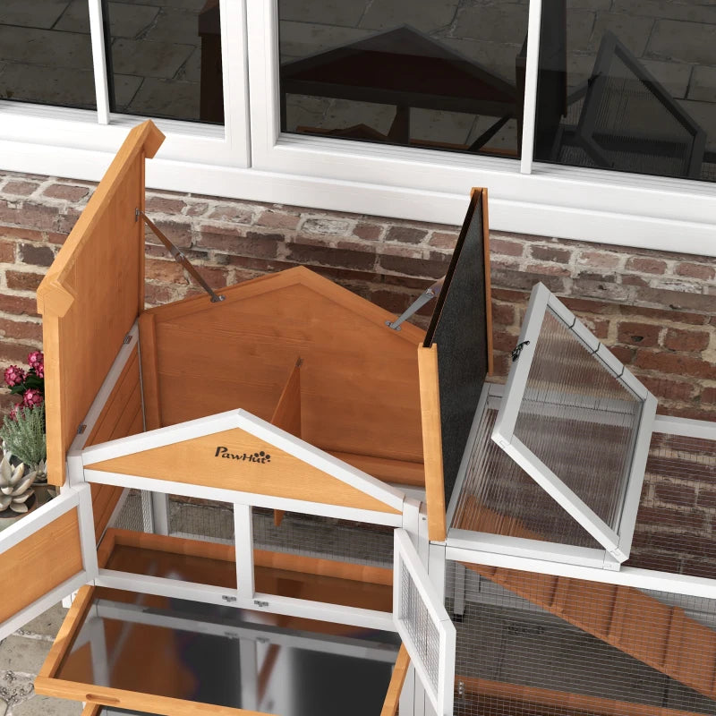 65" Wooden Rabbit Hutch, Pet Playpen with Openable Roof, Storage Box, for Rabbits and Small Animals, Yellow