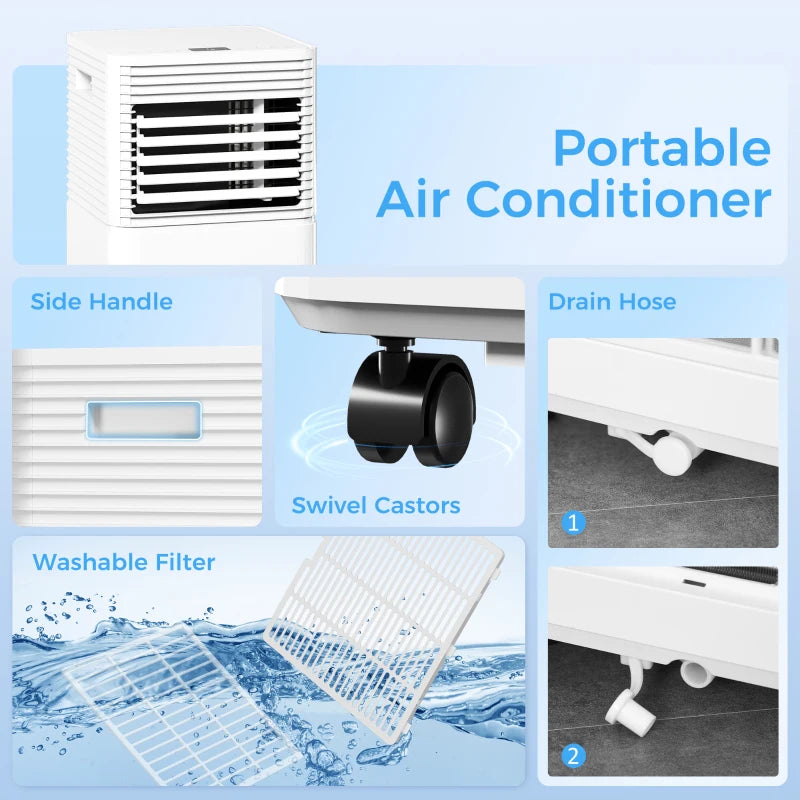 10000 BTU Portable Air Conditioner with Fan & Dehumidifier Mode, Quiet AC Unit with Remote Control, 24-Hour Timer, White