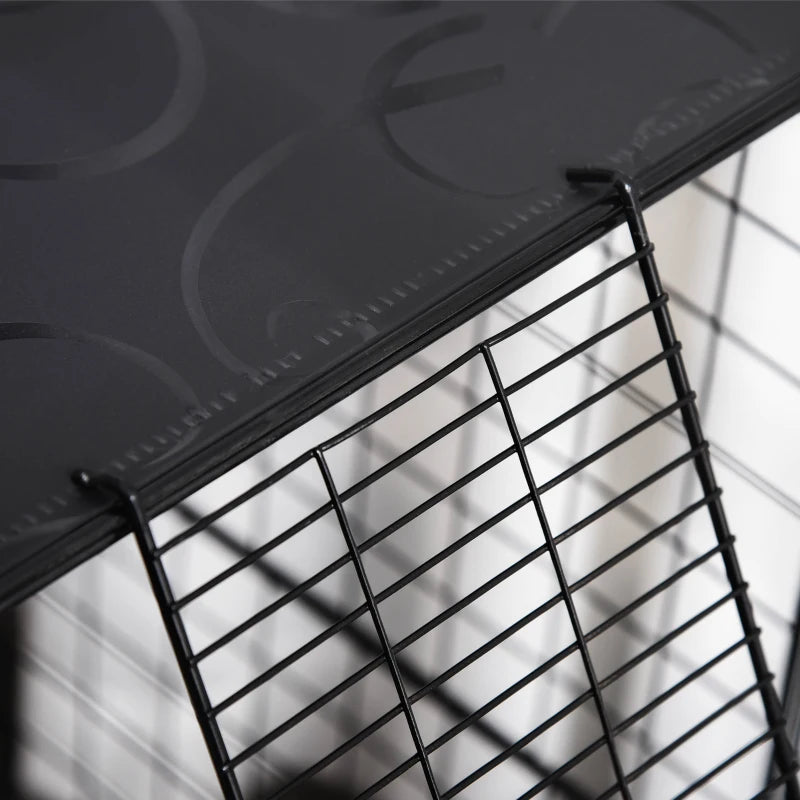 39 Pcs Small Animal Cage Bunny Hutch Portable Metal Wire with Ramps for Kitten Chinchilla, Black