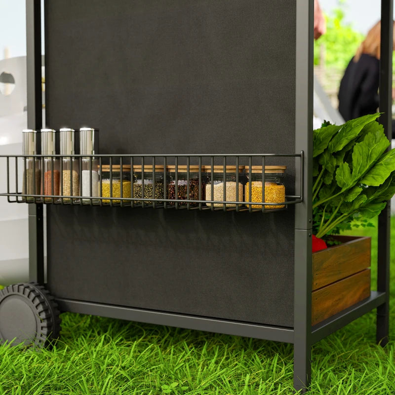3+1 Burner Propane Gas BBQ Grill, Portable Gas Barbecue Grill with Side Burner, Thermometer, Lid, Side Table, Shelf, Spice Rack, Wheels, Grease Cup for Garden, Black