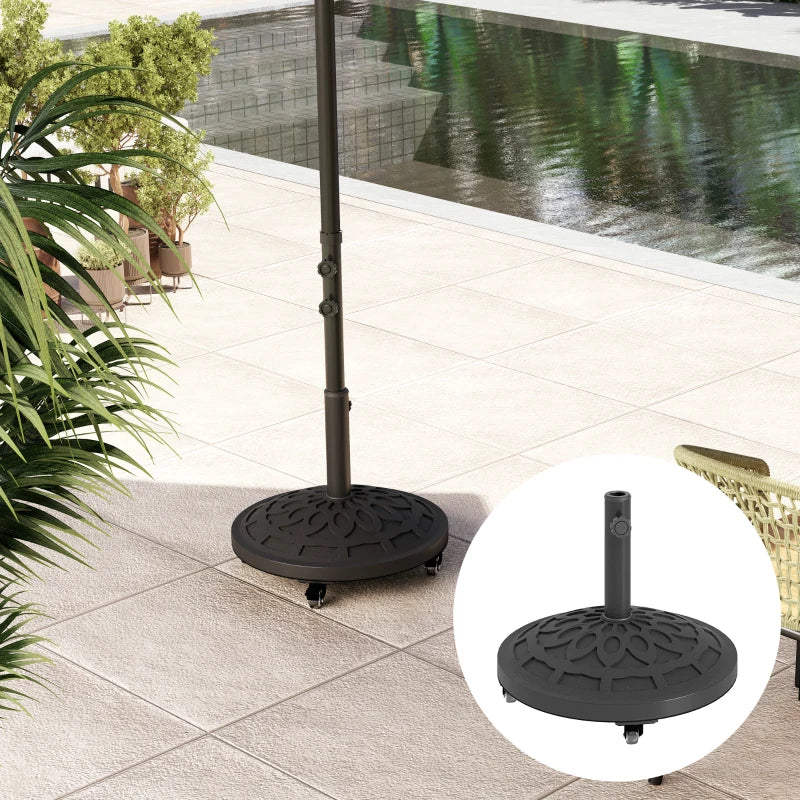 46lbs Resin Round Patio Umbrella Base with Wheels, Umbrella Stand Base, Heavy Duty Patio Umbrella Holder, Black